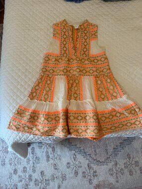 Lace the Label white, orange, and gold embroidered sleeveless dress, size M